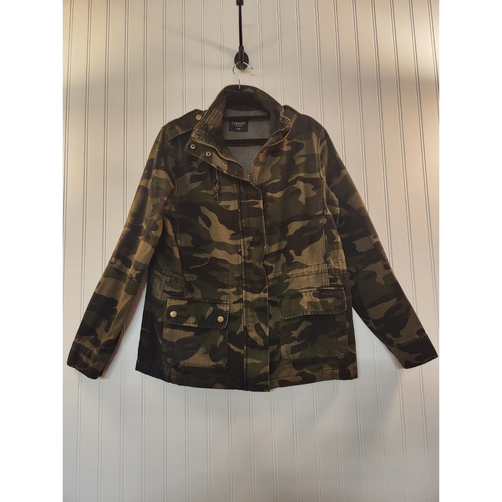 Carbon Women Camo Green‎ Army Military Jacket Size L Rugged Utility Punk Grunge